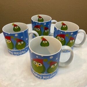 Pier 1 Holiday Owl Mugs – Set of 4 – Christmas Ceramic Cups